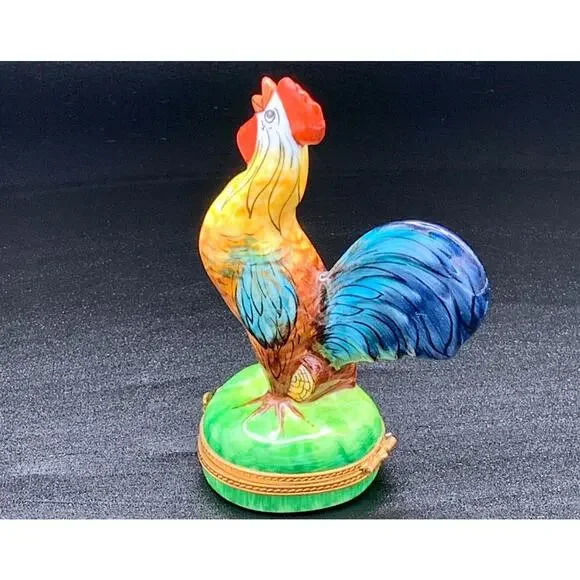 Authentic Large Limoges France Rooster Trinket Box Peint Main Ltd Ed 446/2500 - Picture 3 of 9